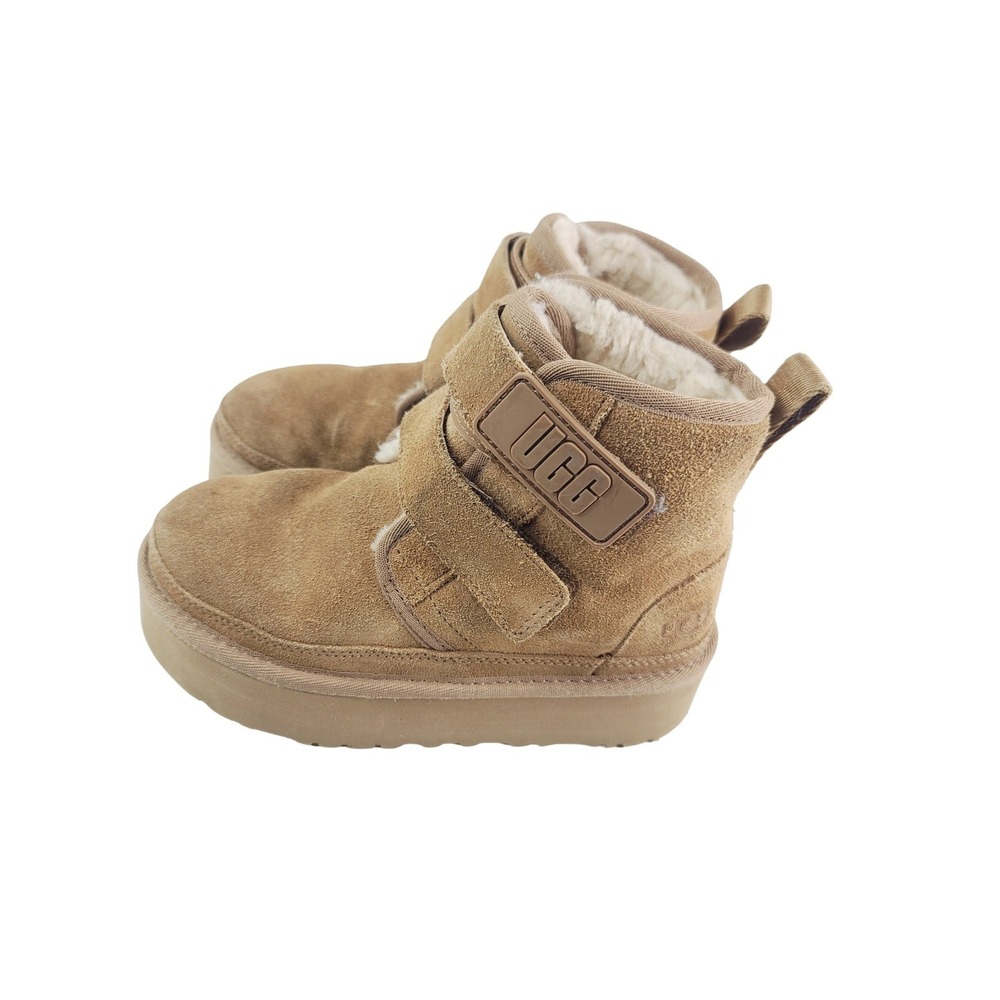 UGG, Round toe Suede, Fur lining Casual Boots, Girls, Size 1, Brown Color